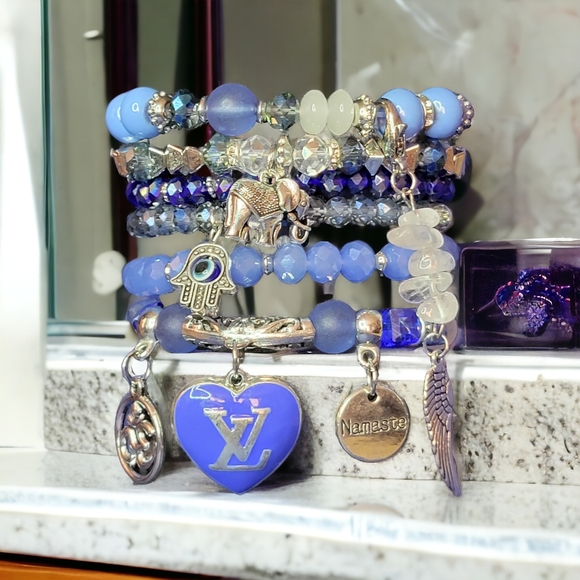 BLUE LV CRYSTAL Charmed Bracelets Set - Picture 4 of 4